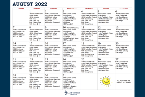 Lake Charles Care Center | August Activity Calendar