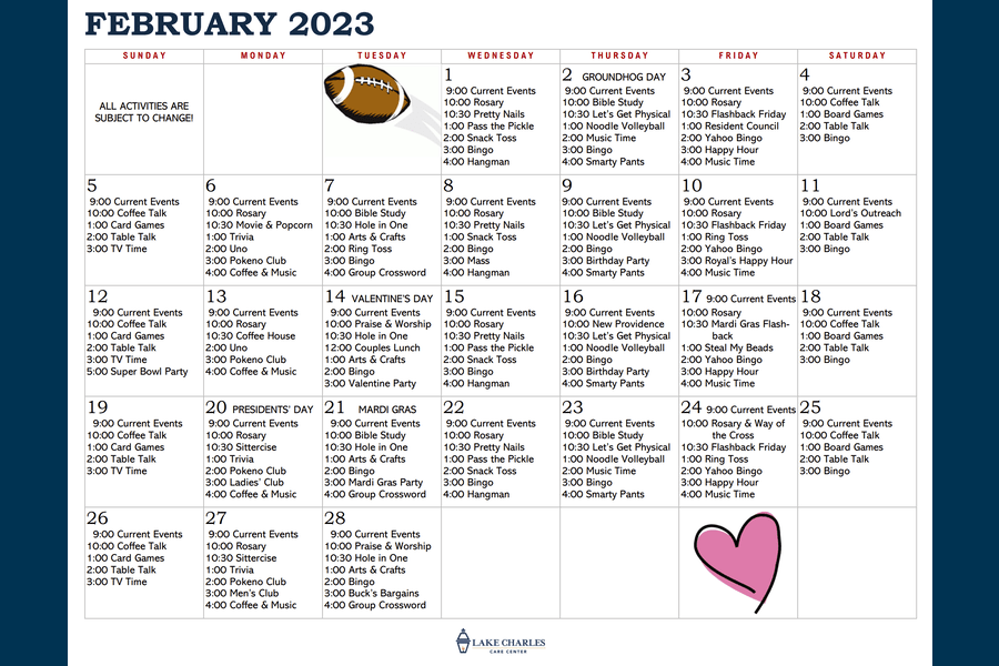 February Activity Calendar