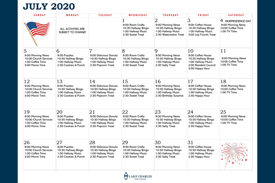 July Activity Calendar