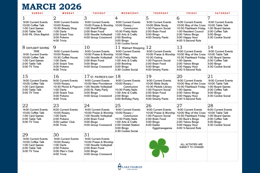 March Activity Calendar